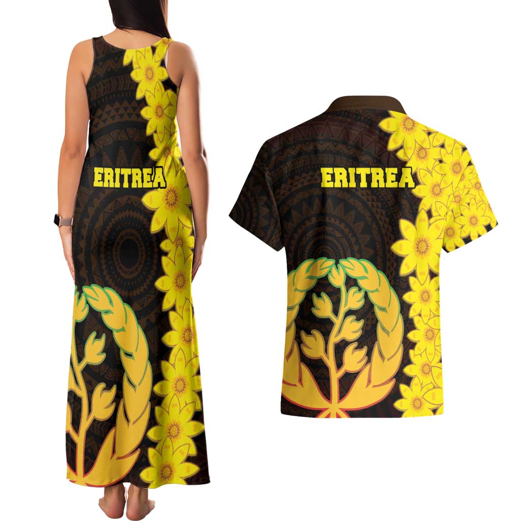 Enkutatash Eritrea New Year Couples Matching Tank Maxi Dress and Hawaiian Shirt With Coat Of Arms - Wonder Print Shop