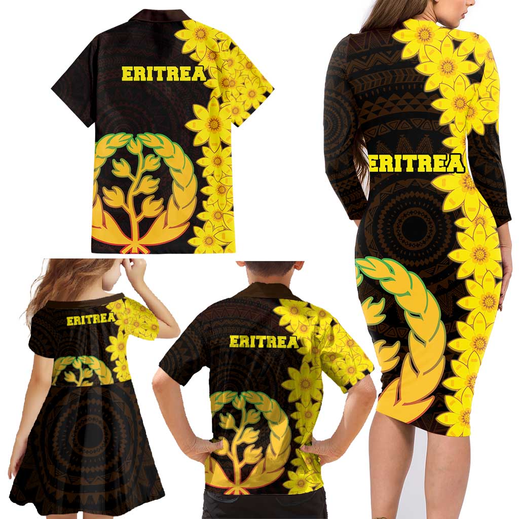 Enkutatash Eritrea New Year Family Matching Long Sleeve Bodycon Dress and Hawaiian Shirt With Coat Of Arms - Wonder Print Shop