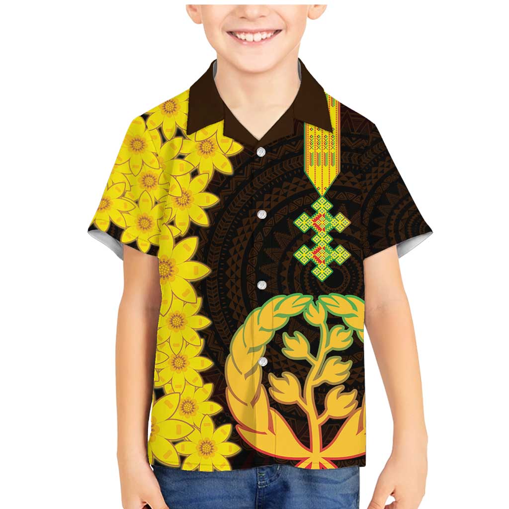 Enkutatash Eritrea New Year Family Matching Mermaid Dress and Hawaiian Shirt With Coat Of Arms - Wonder Print Shop