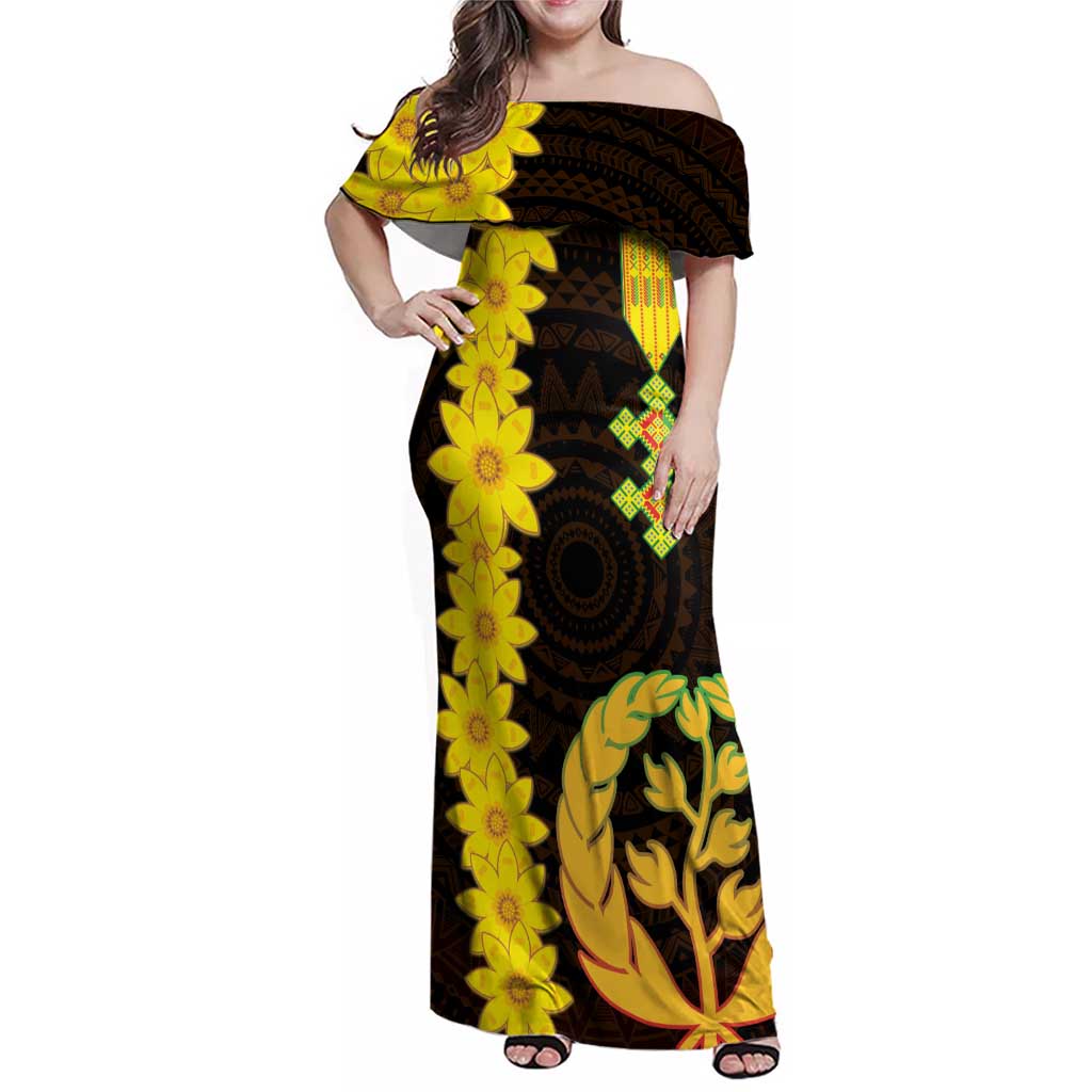 Enkutatash Eritrea New Year Family Matching Off Shoulder Maxi Dress and Hawaiian Shirt With Coat Of Arms - Wonder Print Shop