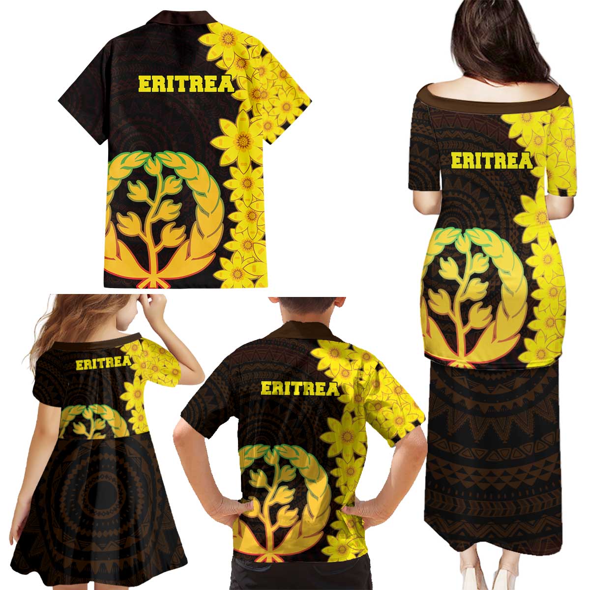 Enkutatash Eritrea New Year Family Matching Puletasi and Hawaiian Shirt With Coat Of Arms - Wonder Print Shop