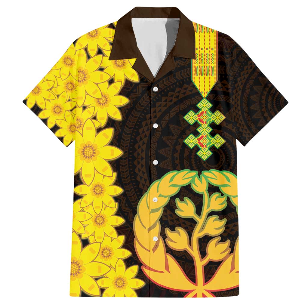 Enkutatash Eritrea New Year Family Matching Short Sleeve Bodycon Dress and Hawaiian Shirt With Coat Of Arms - Wonder Print Shop