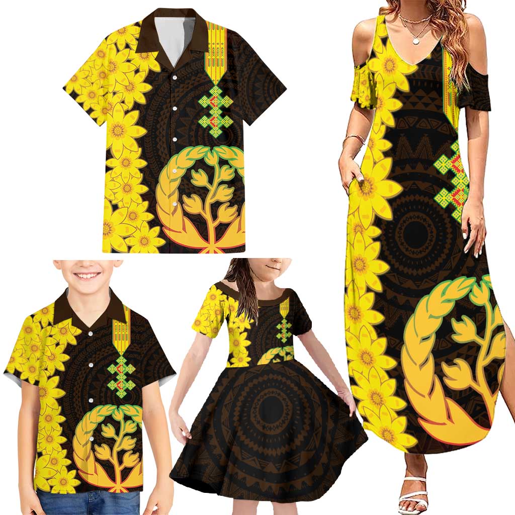 Enkutatash Eritrea New Year Family Matching Summer Maxi Dress and Hawaiian Shirt With Coat Of Arms - Wonder Print Shop