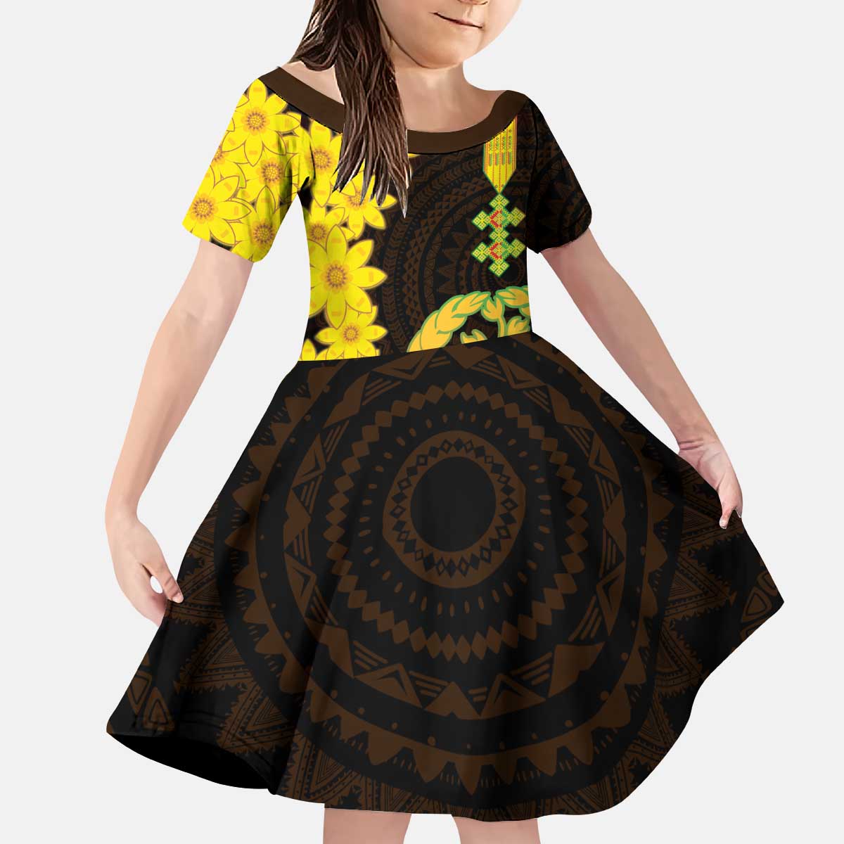 Enkutatash Eritrea New Year Kid Short Sleeve Dress With Coat Of Arms - Wonder Print Shop