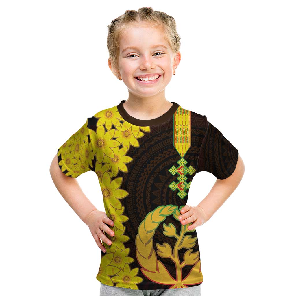 Enkutatash Eritrea New Year Kid T Shirt With Coat Of Arms - Wonder Print Shop