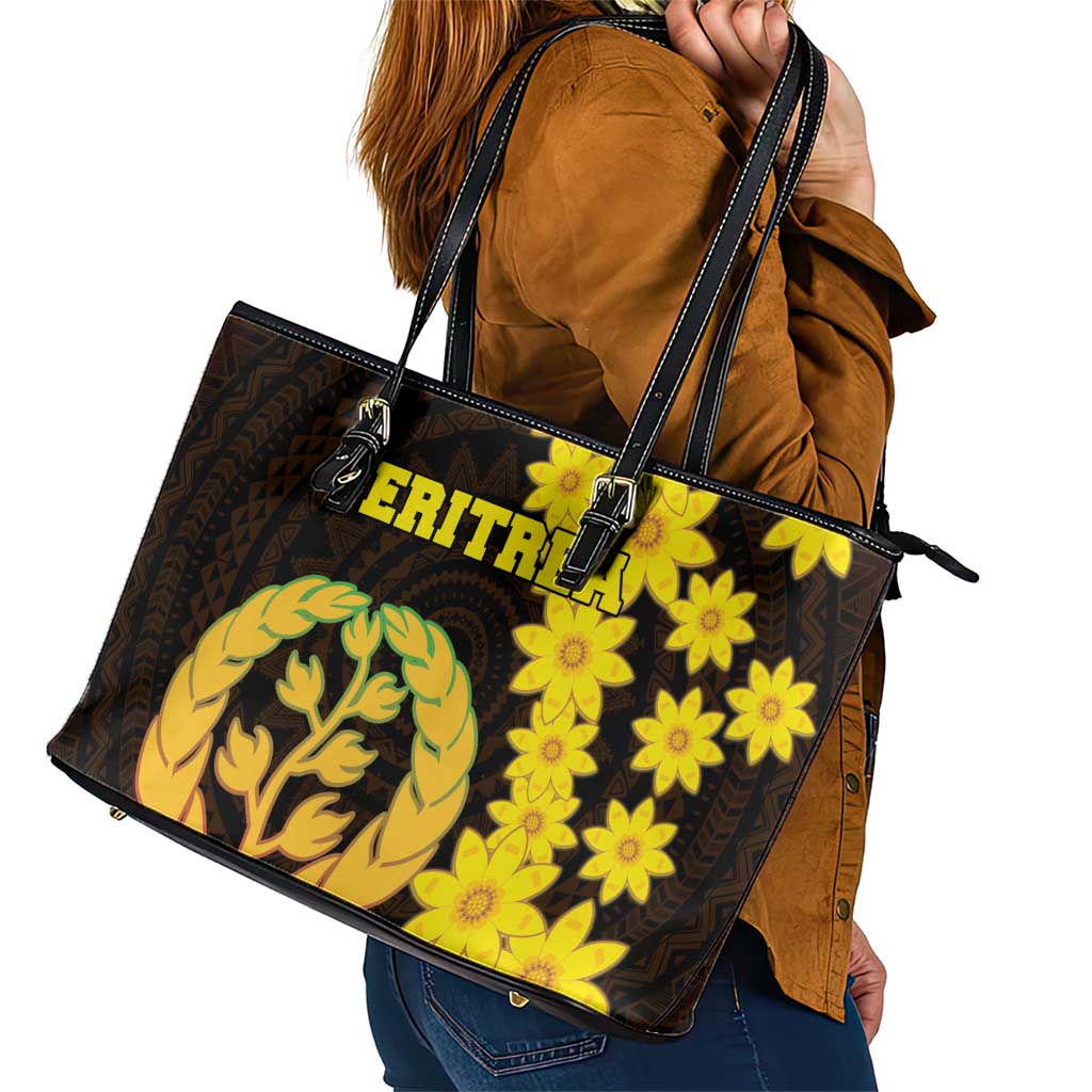 Enkutatash Eritrea New Year Leather Tote Bag With Coat Of Arms - Wonder Print Shop