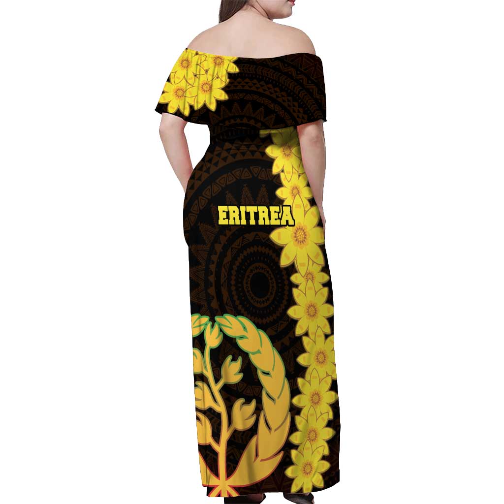 Enkutatash Eritrea New Year Off Shoulder Maxi Dress With Coat Of Arms - Wonder Print Shop