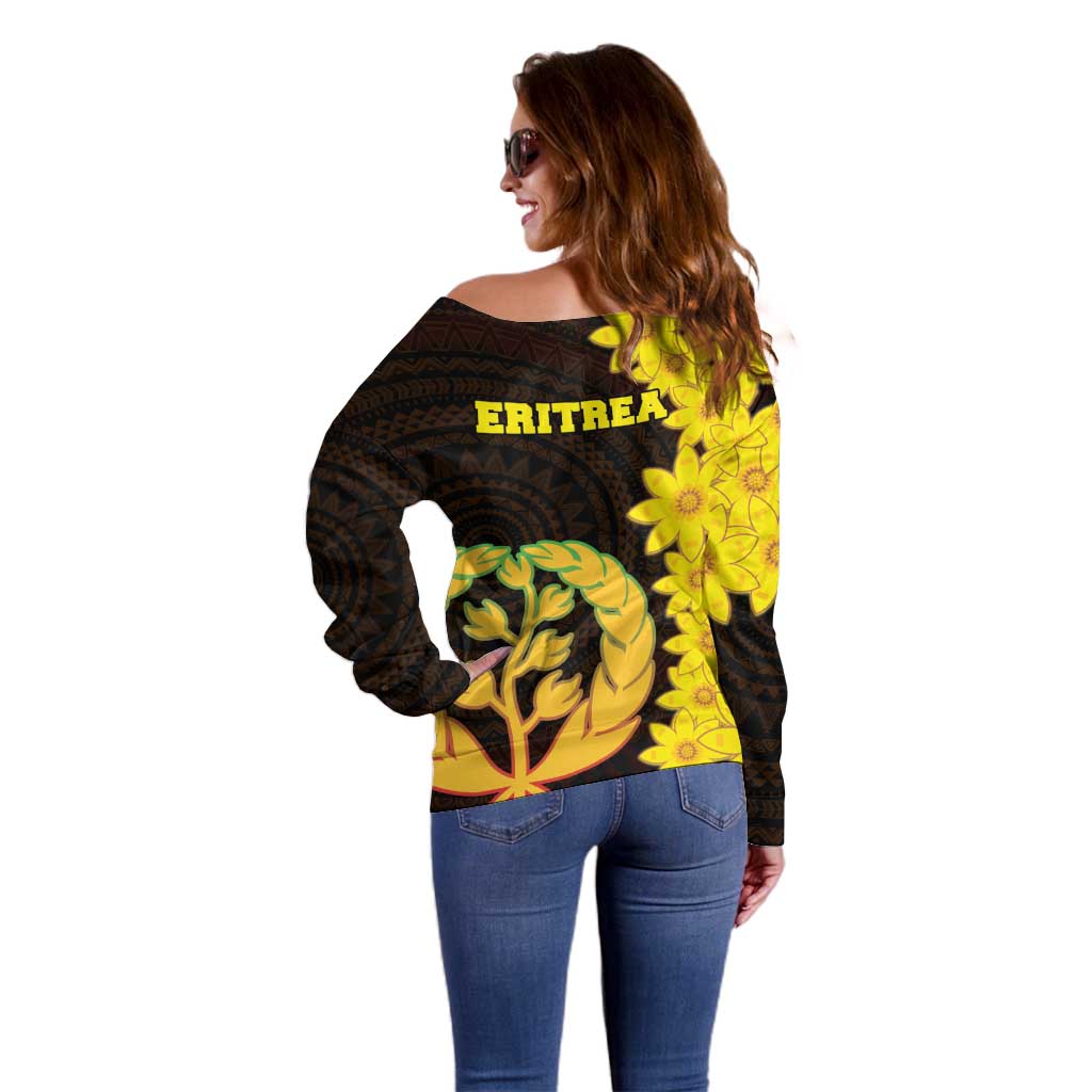 Enkutatash Eritrea New Year Off Shoulder Sweater With Coat Of Arms - Wonder Print Shop