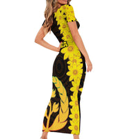 Enkutatash Eritrea New Year Short Sleeve Bodycon Dress With Coat Of Arms - Wonder Print Shop