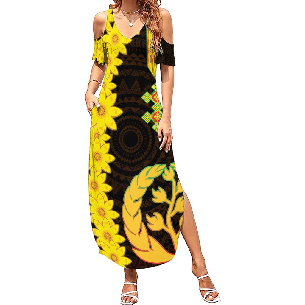 Enkutatash Eritrea New Year Summer Maxi Dress With Coat Of Arms - Wonder Print Shop