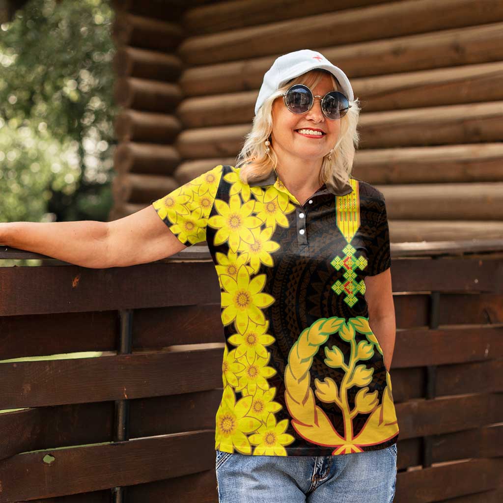 Enkutatash Eritrea New Year Women Polo Shirt With Coat Of Arms - Wonder Print Shop