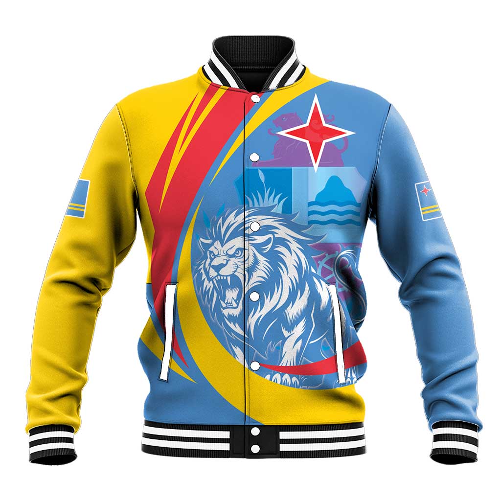 Aruba Lion Roaring Baseball Jacket With Coat Of Arms - Wonder Print Shop