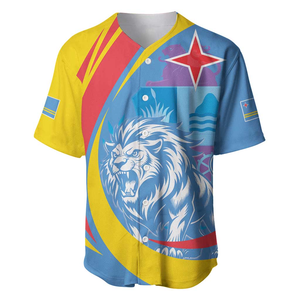 Aruba Lion Roaring Baseball Jersey With Coat Of Arms - Wonder Print Shop
