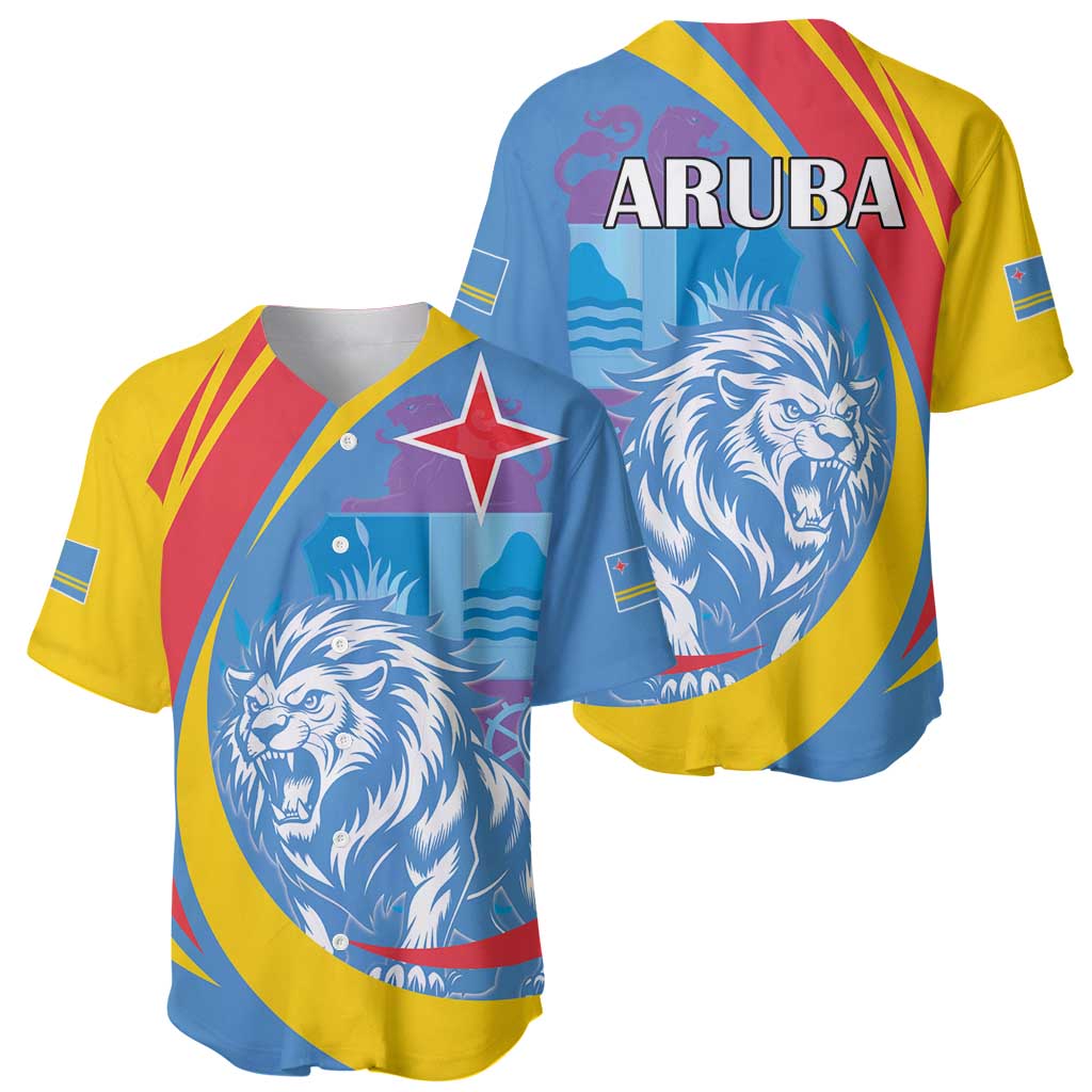 Aruba Lion Roaring Baseball Jersey With Coat Of Arms - Wonder Print Shop