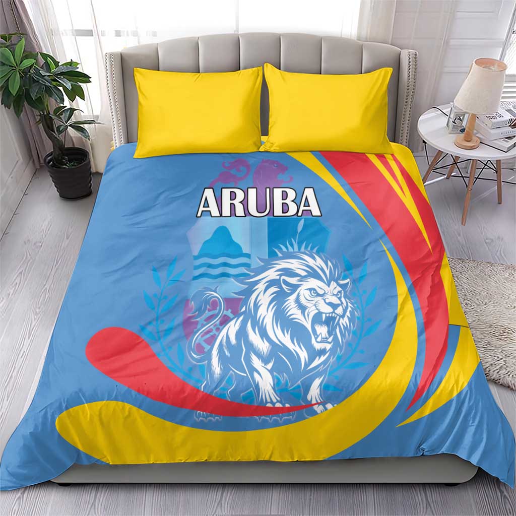 Aruba Lion Roaring Bedding Set With Coat Of Arms - Wonder Print Shop