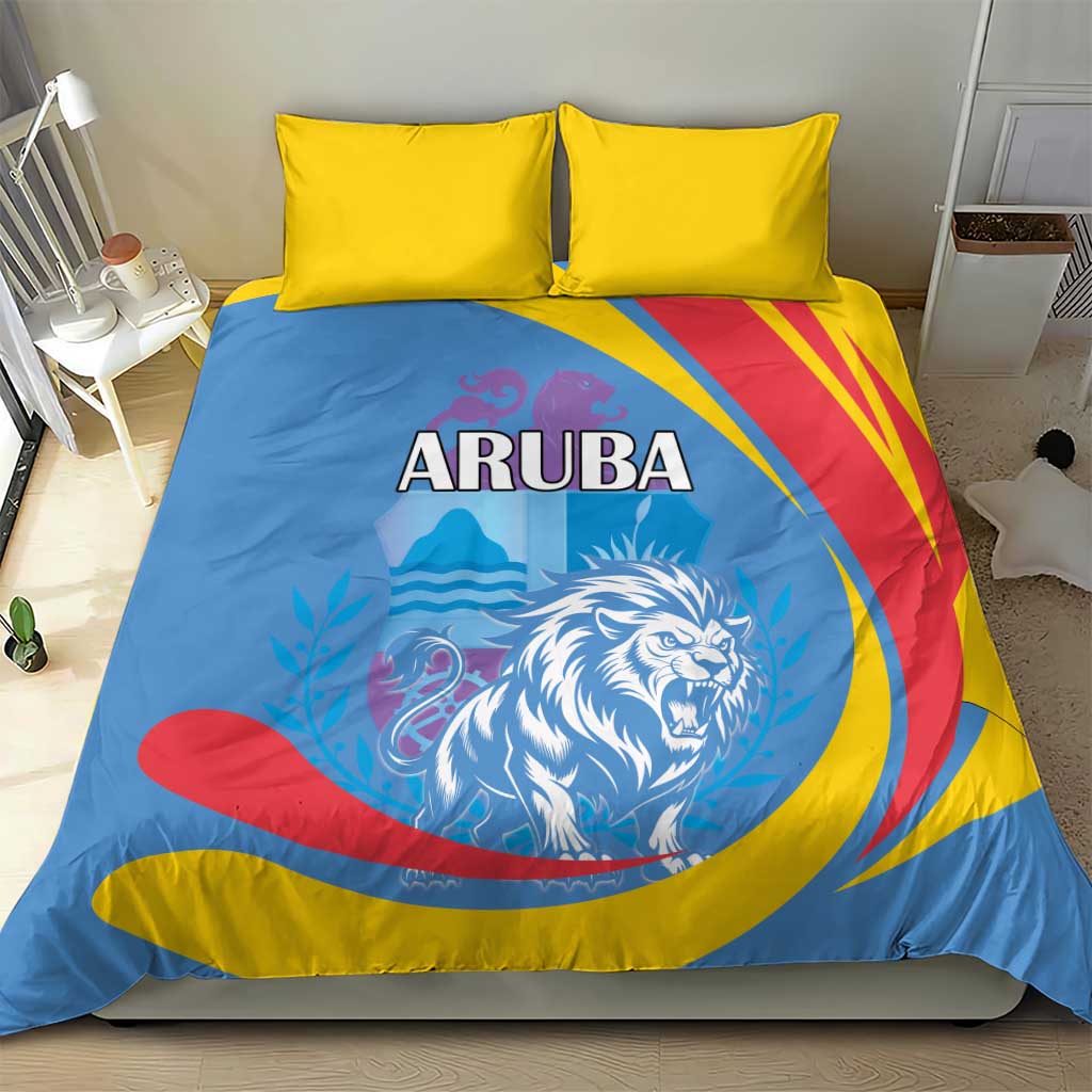 Aruba Lion Roaring Bedding Set With Coat Of Arms - Wonder Print Shop