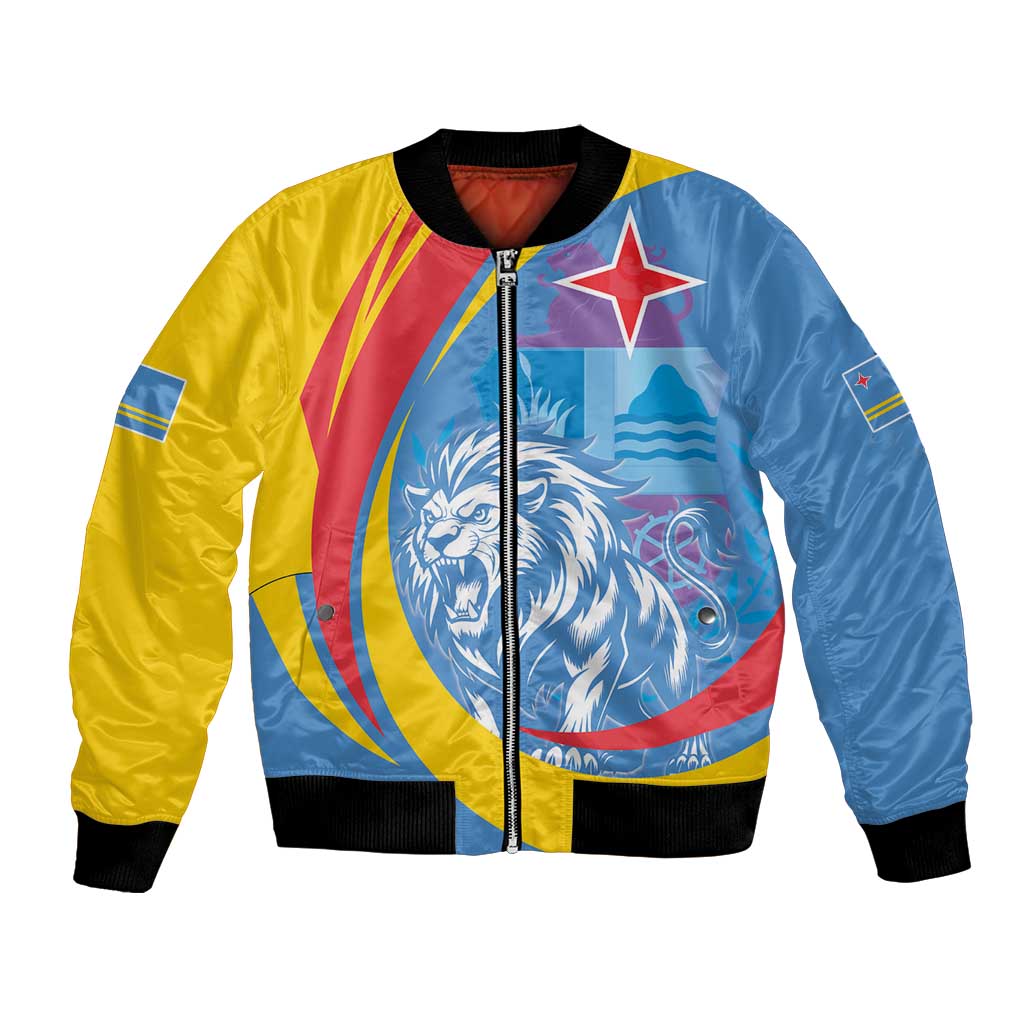 Aruba Lion Roaring Bomber Jacket With Coat Of Arms - Wonder Print Shop