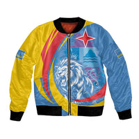 Aruba Lion Roaring Bomber Jacket With Coat Of Arms - Wonder Print Shop