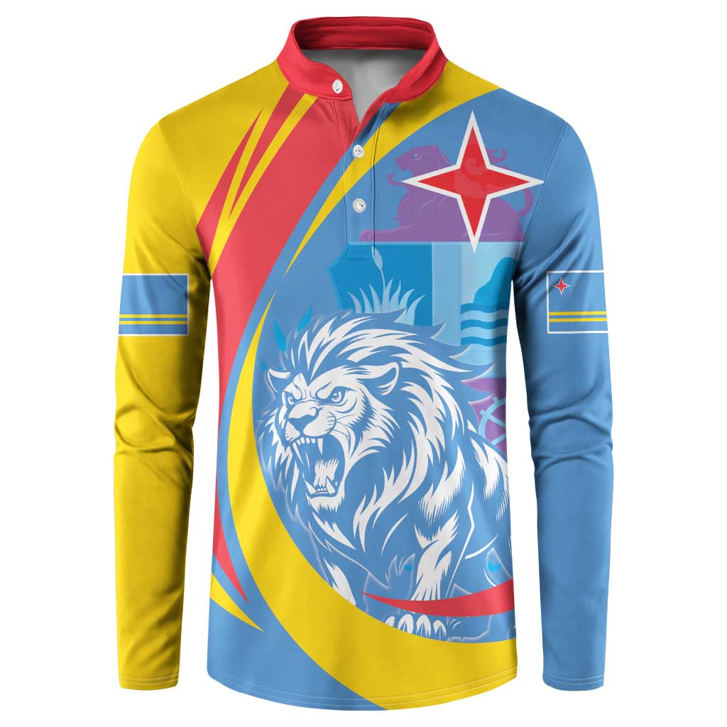 Aruba Lion Roaring Button Sweatshirt With Coat Of Arms - Wonder Print Shop