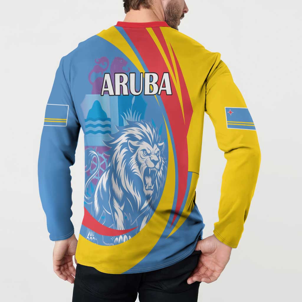 Aruba Lion Roaring Button Sweatshirt With Coat Of Arms - Wonder Print Shop