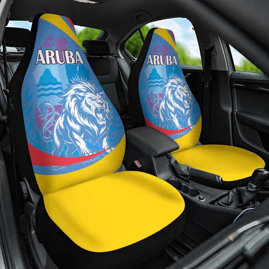 Aruba Lion Roaring Car Seat Cover With Coat Of Arms - Wonder Print Shop