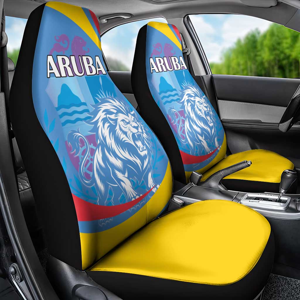 Aruba Lion Roaring Car Seat Cover With Coat Of Arms - Wonder Print Shop