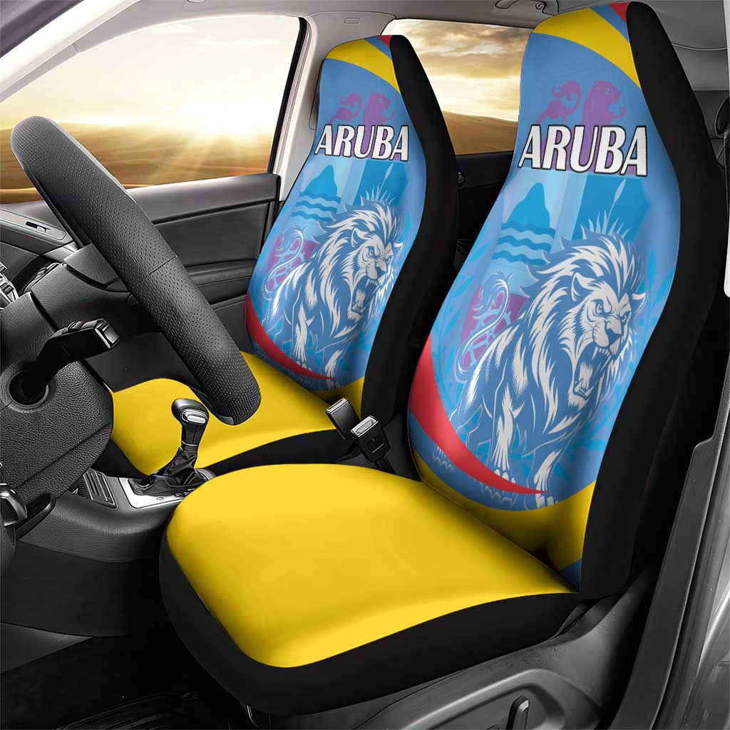 Aruba Lion Roaring Car Seat Cover With Coat Of Arms - Wonder Print Shop