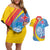 Aruba Lion Roaring Couples Matching Off Shoulder Short Dress and Hawaiian Shirt With Coat Of Arms - Wonder Print Shop