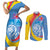 Aruba Lion Roaring Couples Matching Short Sleeve Bodycon Dress and Long Sleeve Button Shirt With Coat Of Arms - Wonder Print Shop