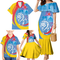 Aruba Lion Roaring Family Matching Mermaid Dress and Hawaiian Shirt With Coat Of Arms - Wonder Print Shop