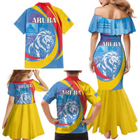 Aruba Lion Roaring Family Matching Mermaid Dress and Hawaiian Shirt With Coat Of Arms - Wonder Print Shop