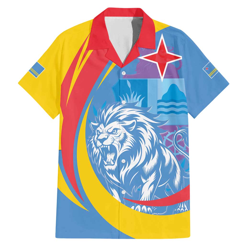 Aruba Lion Roaring Family Matching Mermaid Dress and Hawaiian Shirt With Coat Of Arms - Wonder Print Shop