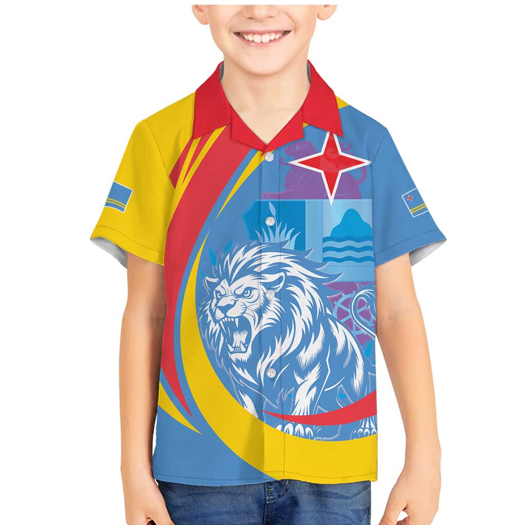 Aruba Lion Roaring Family Matching Mermaid Dress and Hawaiian Shirt With Coat Of Arms - Wonder Print Shop