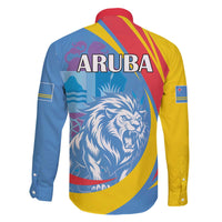 Aruba Lion Roaring Family Matching Off The Shoulder Long Sleeve Dress and Hawaiian Shirt With Coat Of Arms - Wonder Print Shop