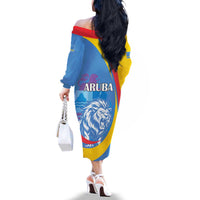 Aruba Lion Roaring Family Matching Off The Shoulder Long Sleeve Dress and Hawaiian Shirt With Coat Of Arms - Wonder Print Shop