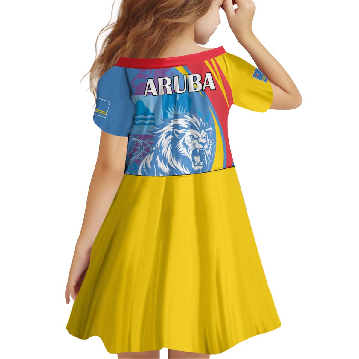 Aruba Lion Roaring Family Matching Off Shoulder Short Dress and Hawaiian Shirt With Coat Of Arms - Wonder Print Shop