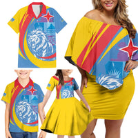 Aruba Lion Roaring Family Matching Off Shoulder Short Dress and Hawaiian Shirt With Coat Of Arms - Wonder Print Shop