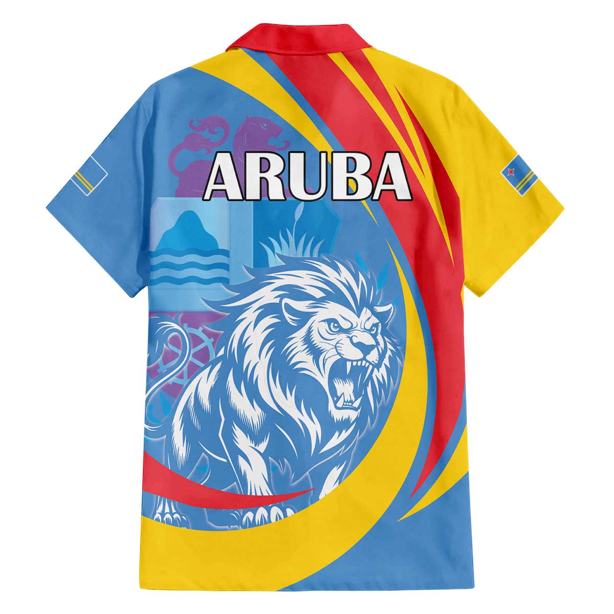 Aruba Lion Roaring Family Matching Off Shoulder Short Dress and Hawaiian Shirt With Coat Of Arms - Wonder Print Shop