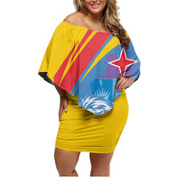 Aruba Lion Roaring Family Matching Off Shoulder Short Dress and Hawaiian Shirt With Coat Of Arms - Wonder Print Shop