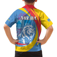 Aruba Lion Roaring Family Matching Short Sleeve Bodycon Dress and Hawaiian Shirt With Coat Of Arms - Wonder Print Shop