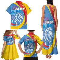 Aruba Lion Roaring Family Matching Tank Maxi Dress and Hawaiian Shirt With Coat Of Arms - Wonder Print Shop