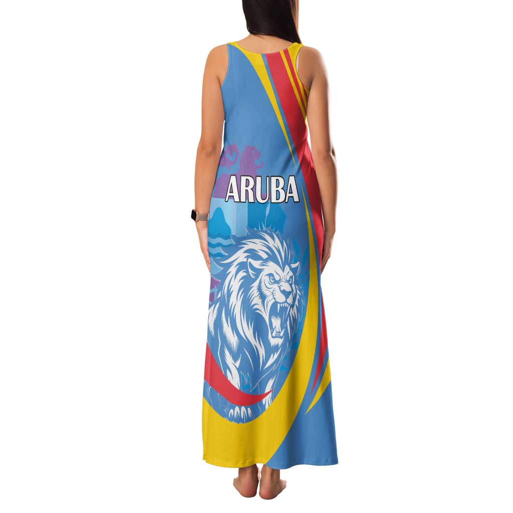 Aruba Lion Roaring Family Matching Tank Maxi Dress and Hawaiian Shirt With Coat Of Arms - Wonder Print Shop