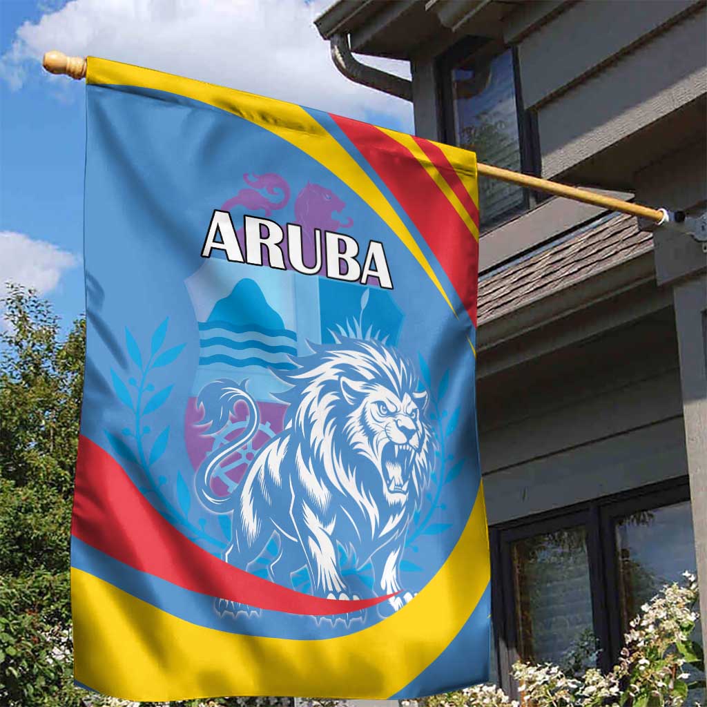 Aruba Lion Roaring Garden Flag With Coat Of Arms - Wonder Print Shop