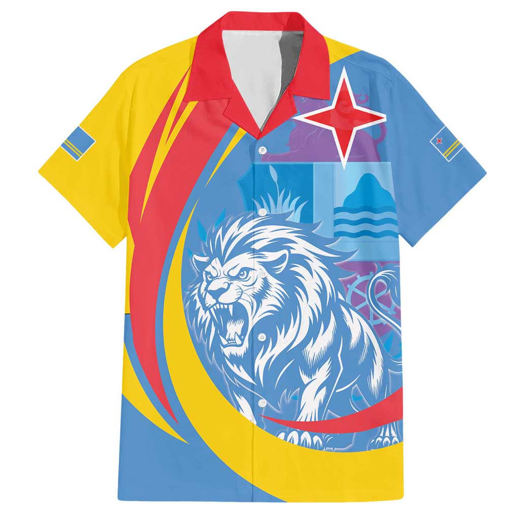 Aruba Lion Roaring Hawaiian Shirt With Coat Of Arms - Wonder Print Shop