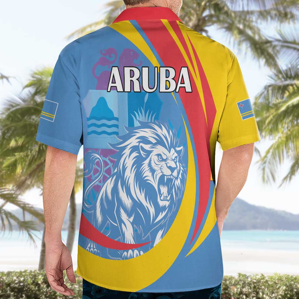 Aruba Lion Roaring Hawaiian Shirt With Coat Of Arms - Wonder Print Shop