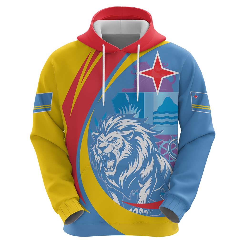 Aruba Lion Roaring Hoodie With Coat Of Arms - Wonder Print Shop