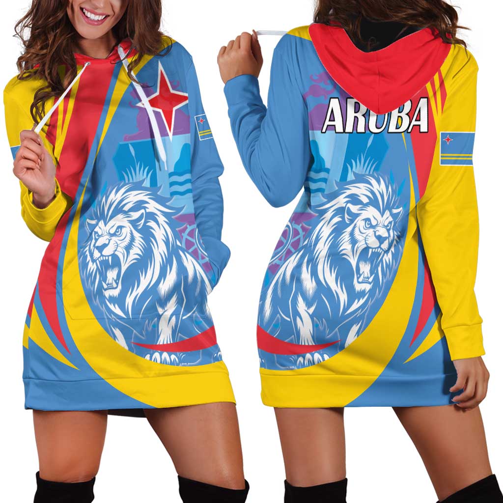 Aruba Lion Roaring Hoodie Dress With Coat Of Arms - Wonder Print Shop