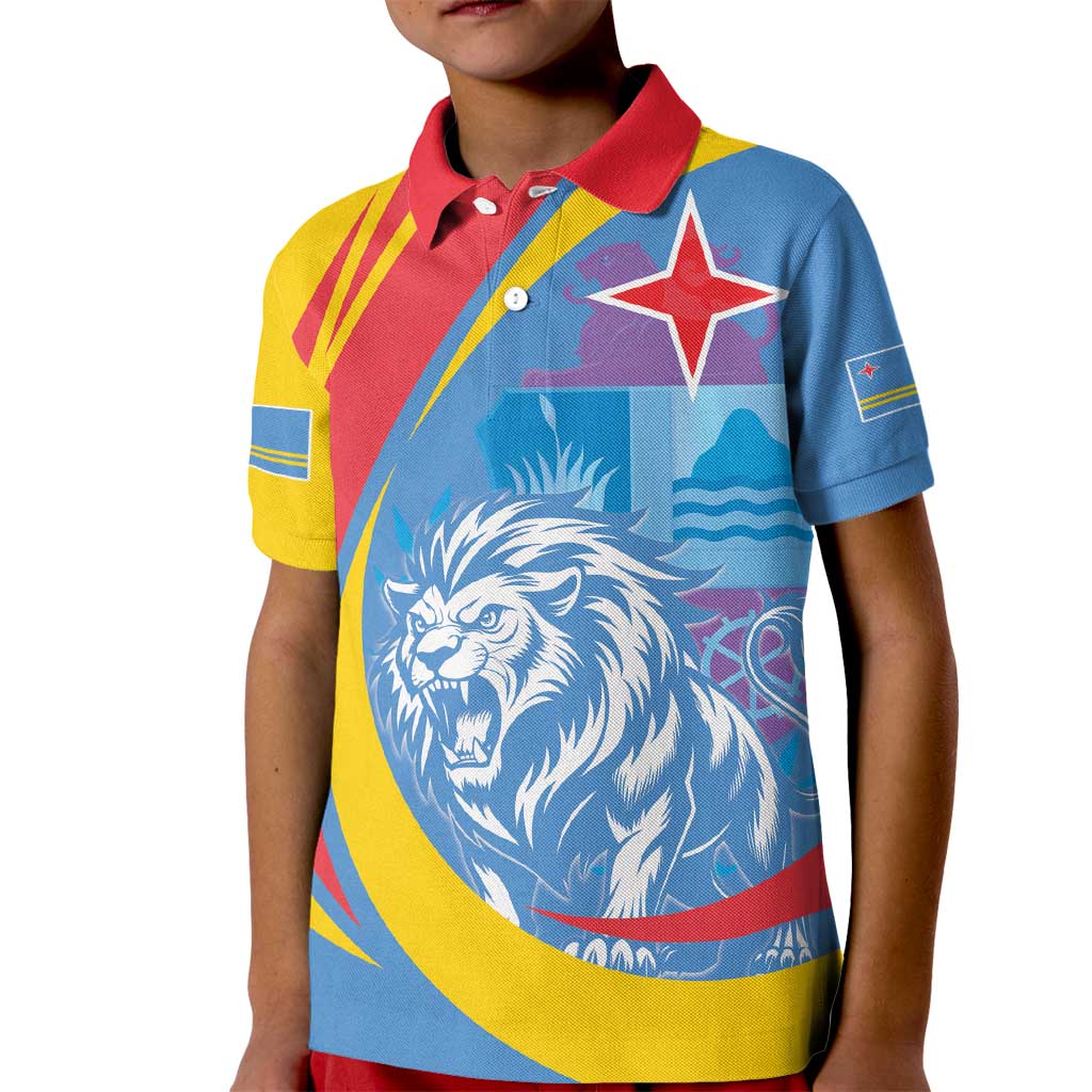 Aruba Lion Roaring Kid Polo Shirt With Coat Of Arms - Wonder Print Shop