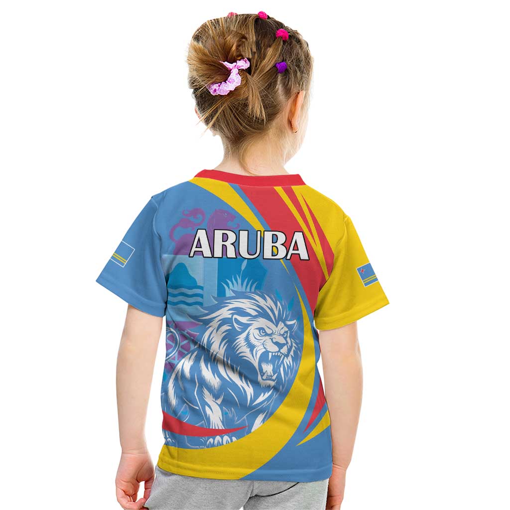 Aruba Lion Roaring Kid T Shirt With Coat Of Arms - Wonder Print Shop