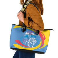 Aruba Lion Roaring Leather Tote Bag With Coat Of Arms - Wonder Print Shop